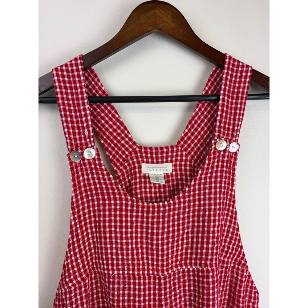 Express Vintage Gingham Romper M Red White Checkered 90s Cottagecore Picnic - Picture 3 of 7